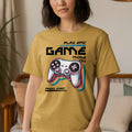 Yellow t-shirt with "PLAY EPIC GAME MODE ON!" and video game controller graphic.