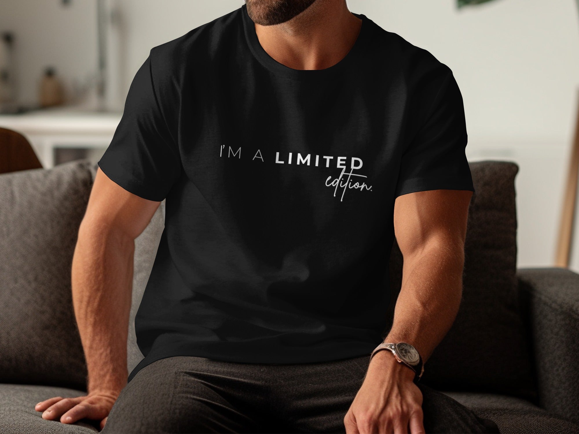 Black t-shirt with white text "I'M A LIMITED edition."