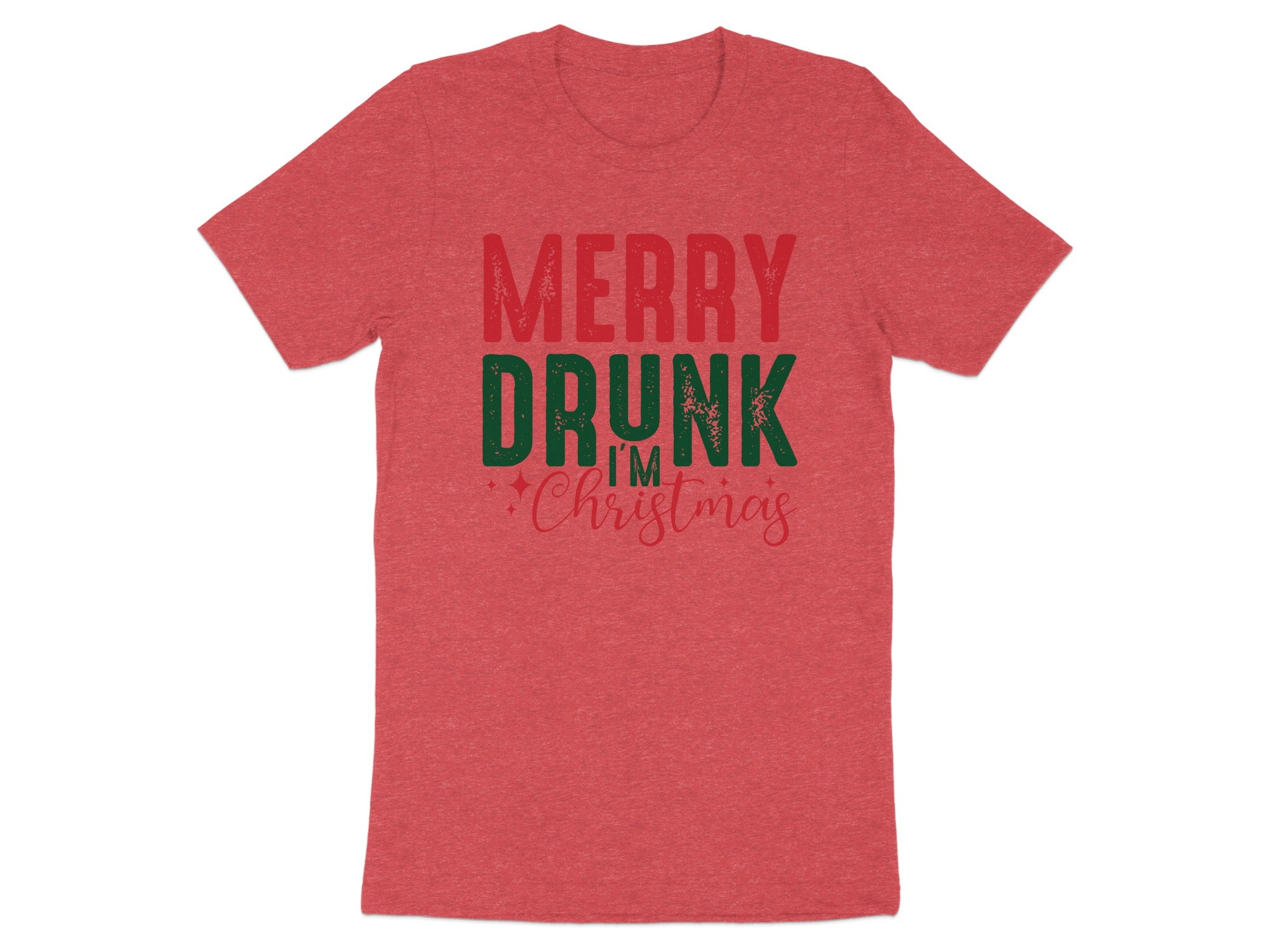 Red t-shirt with text "MERRY DRUNK I'M Christmas".