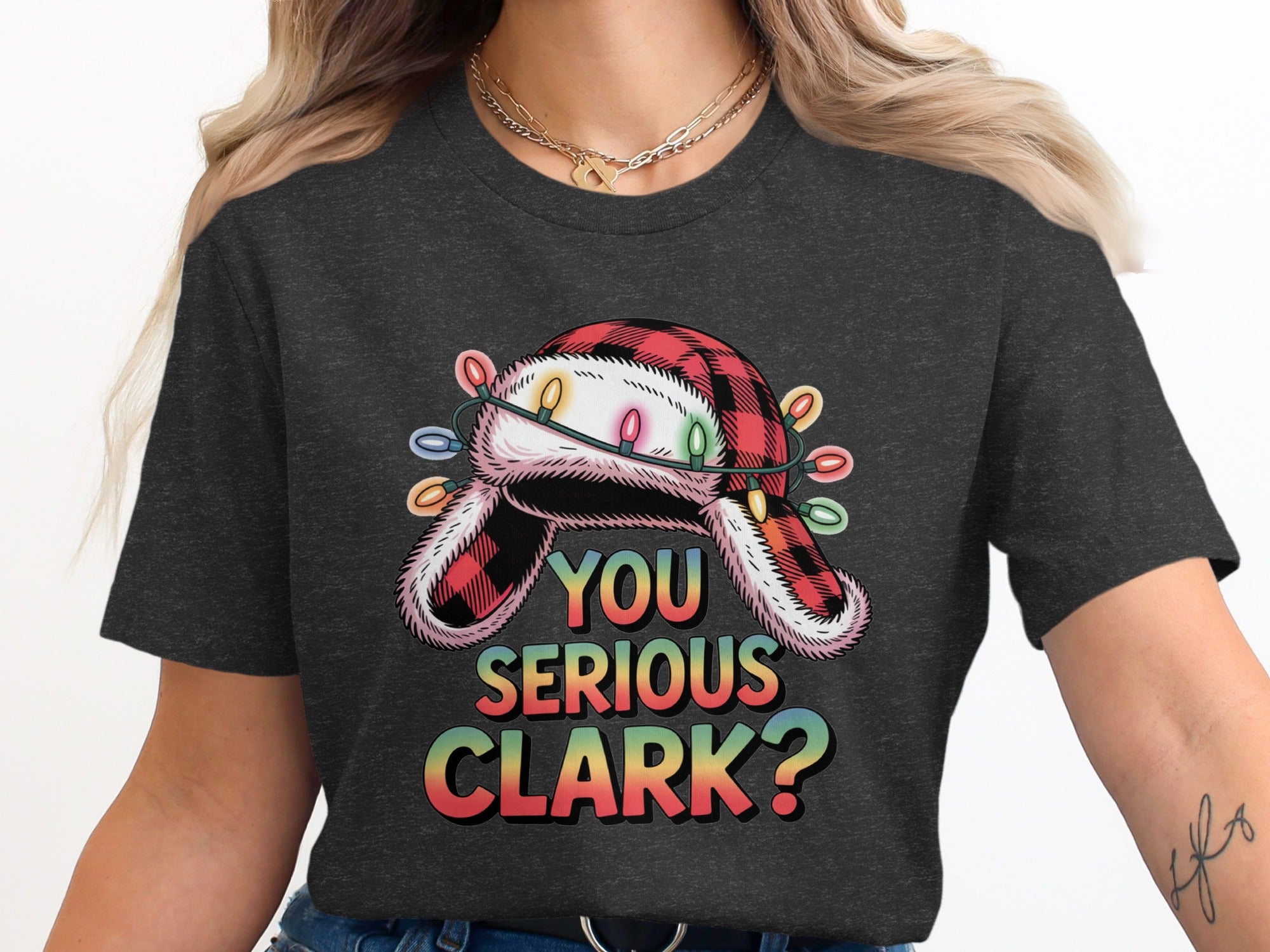 Christmas hat with lights and text "YOU SERIOUS CLARK?"