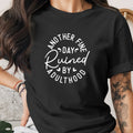Black t-shirt with white text: "Another fine day ruined by adulthood."