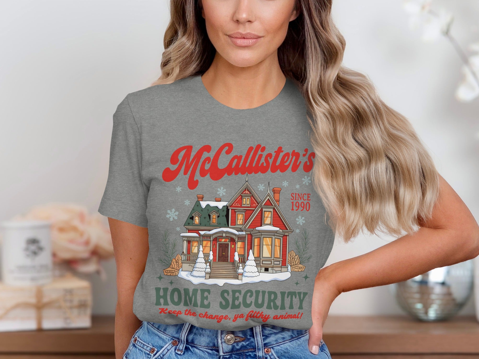 McCallister's Home Security since 1990 text with a festive house illustration.
