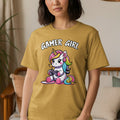 T-shirt with "Gamer Girl" text and a cartoon unicorn playing video games.