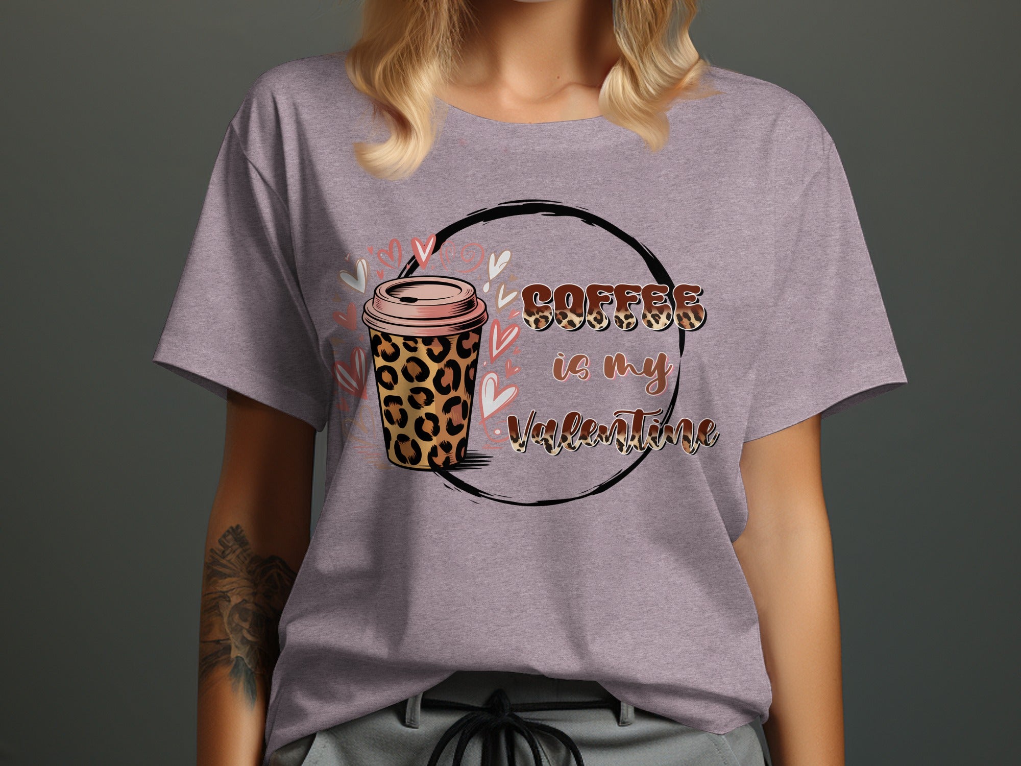 T-shirt with coffee cup design that says "Coffee is my Valentine".