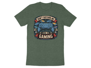 T-shirt graphic with video game controller, game cartridges, and text "Don't Disturb Me I'm Gaming".