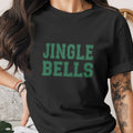 Black t-shirt with green "JINGLE BELLS" text.