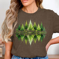 Brown t-shirt with watercolor forest reflection design