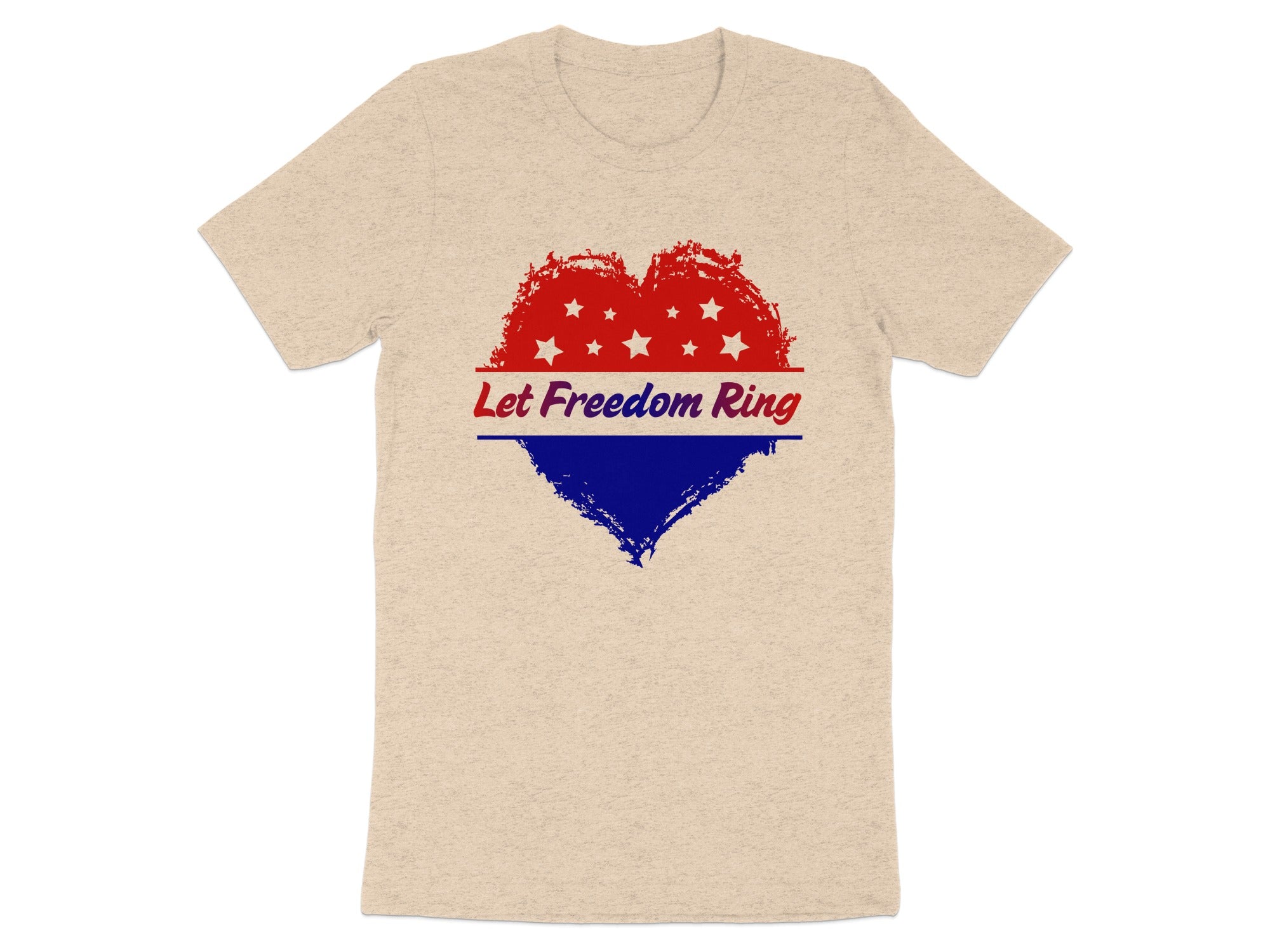 T-shirt with red, white, and blue distressed heart graphic and "Let Freedom Ring" text.