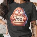 Walrus with large eyes holding a wooden sign with "FOOD LOVER" text.