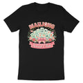 Mahjong tiles and flowers with "Mahjong Social Club" text on a black t-shirt.