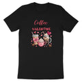 Black t-shirt with "Coffee is my Valentine" text and coffee drinks graphic.