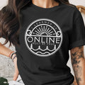 Black t-shirt with white circular graphic: I learned it online must be true.