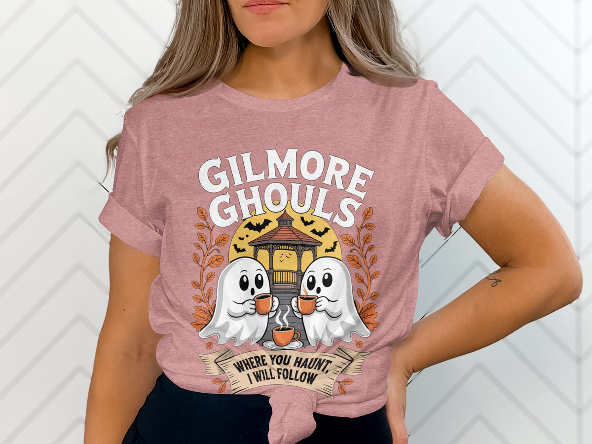 Gilmore Ghouls ghosts drinking coffee with text "Where you haunt, I will follow."