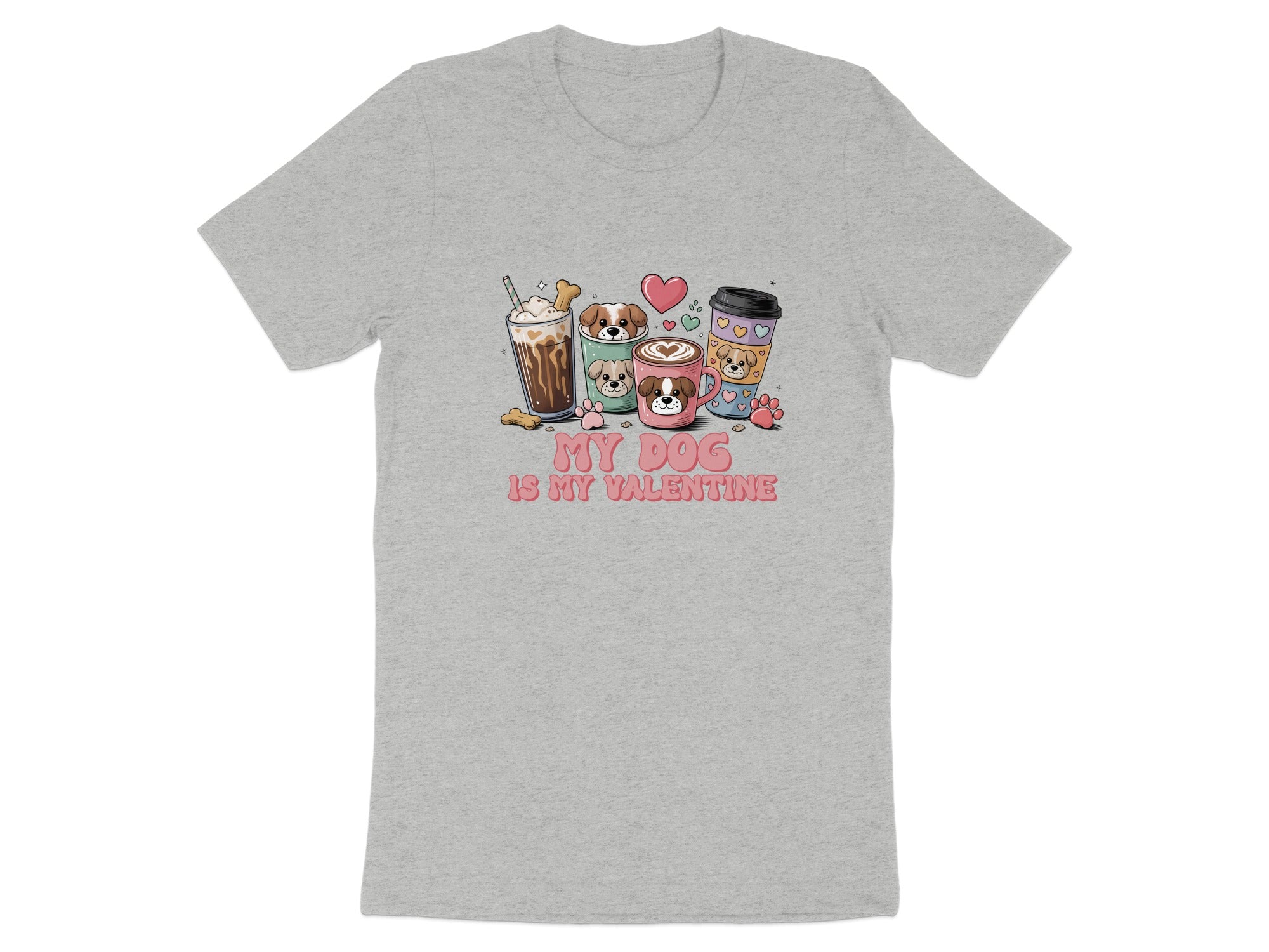 Graphic t-shirt featuring dogs in coffee cups that reads "My Dog Is My Valentine".