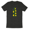 Dark grey t-shirt with a vertical lemon branch and colorful star graphic.