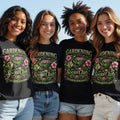 Four women wear black t-shirts with a "Gardening Social Club" graphic.