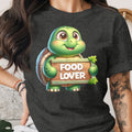 Cute cartoon turtle holding a wooden sign that says "FOOD LOVER".