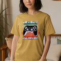 Yellow t-shirt with graphic "LEVEL 11 UNLOCKED" and video game controller.