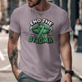 T-shirt with "End the Stigma" text and green ribbon over lips.
