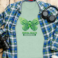 Green t-shirt with butterfly made of hearts and "Mental Health Awareness".