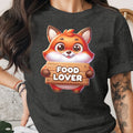 Cartoon fox holding a wooden sign that says "FOOD LOVER".