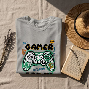Gray t-shirt with pixelated "GAMER" text and controller graphic.