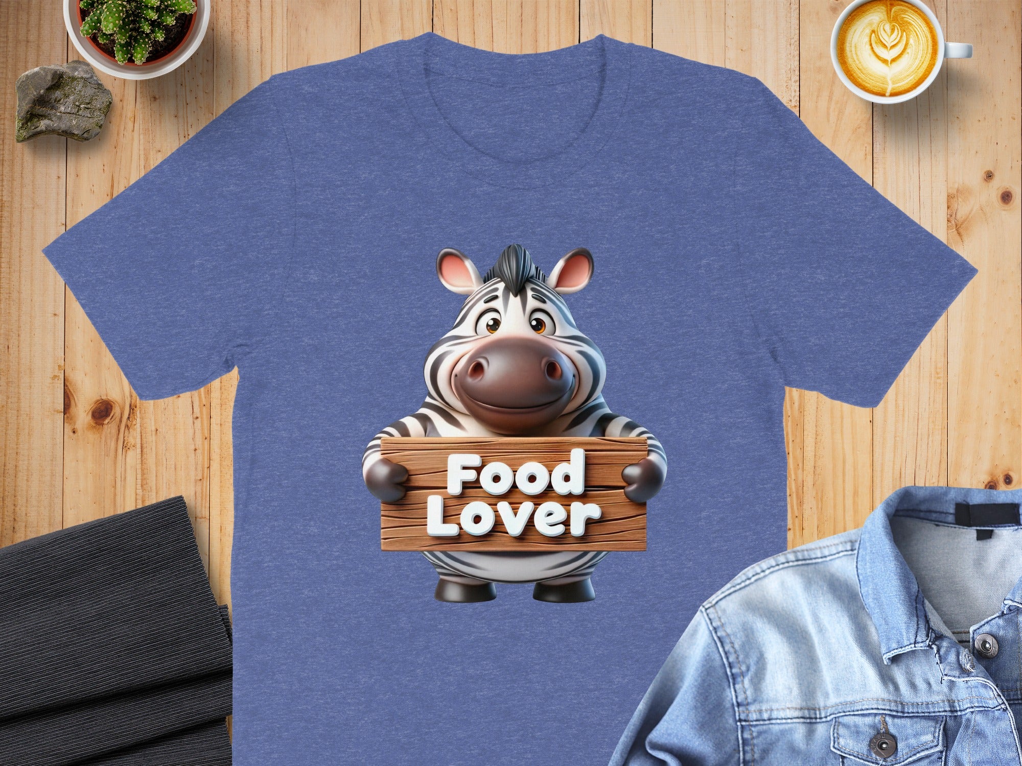 Cartoon zebra holding a wooden sign that says "Food Lover".